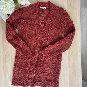 Chunky knit open cardigan, brick red